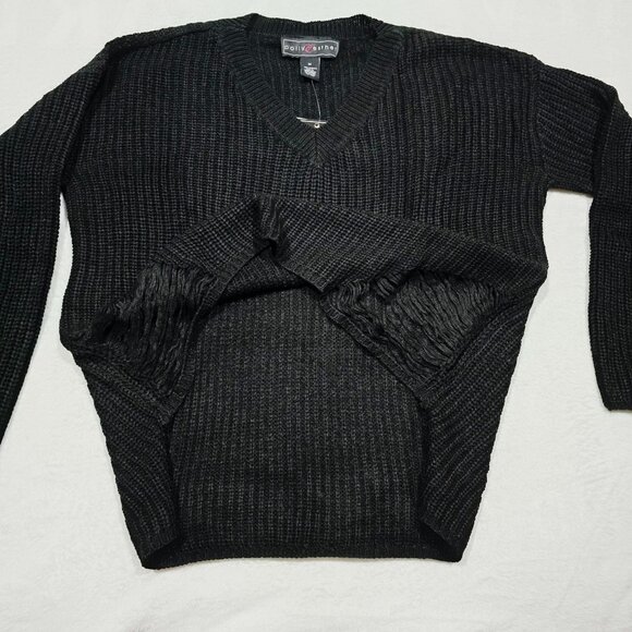 Polly & Esther ✦ Black Distressed High-Low Sweater ✦ V-Neck Ribbed Knit Sz M NWT - Picture 5 of 10